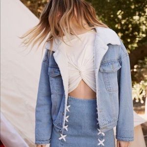 Boyfriend Fit Jean Jacket with Sherpa Lining